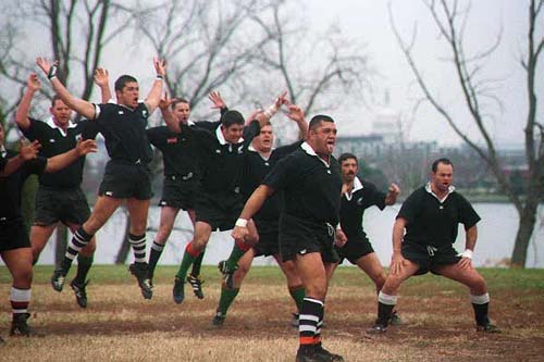 Rugby players performing a haka, Washington DC