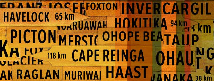 Collection of place road signs