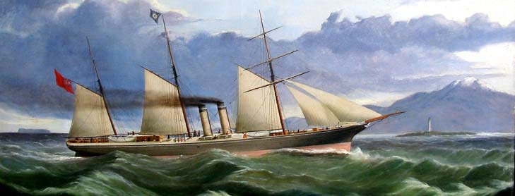 Painting of sailed steam ship on ocean