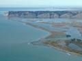 Aerial view of beach with river mouth