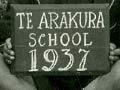 Board with 'Te Arakua Shool 1937' written on it