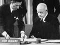 Peter Fraser signs the UN Charter, 1945
