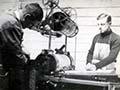 Denis Glover and John Drew at the Caxton Press