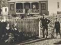 Christian Hansen (second from right) outside the accommodation house at Motu, early twentieth century