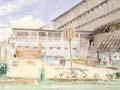 A painting of Changi Prison Camp during the Second World War by Gladys Tompkins