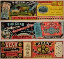 Collection of decorative 'Gear' company meat labels