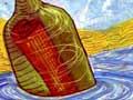 Drawing of a message in a bottle