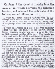 Page from the report of the sinking of the Tararua (3 June 1881)