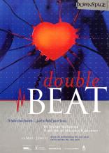 Poster for play 'Double Beat' featuring large red heart