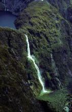 Aerial view of Sutherland falls with Lake Quill in the top left of the picture
