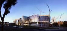 Modern art gallery with large glass frontage