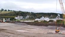 Steam rising from lake and surrounding land