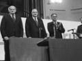 Jim Knox, Tom Skinner and Charles Bennett (from left) with Bill Rowling, 1975