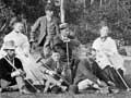 Group on a croquet lawn