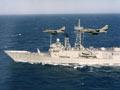 Royal New Zealand Air Force Skyhawks and a Royal Australian Navy ship
