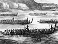 Waka flotilla on war expedition