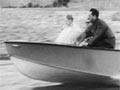 Jack Brabham tries out the jet boat, 1960