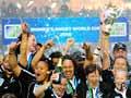 The Black Ferns celebrate world cup victory, 2010