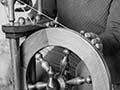 Istvan Nagy with spinning wheel, 1975