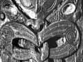 One of the poupou (posts) from the Tamatekapua meeting house on Mokoia Island