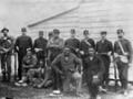 Hōne Riiwi Tōia (standing, centre) and four supporters after their arrest, May 1898