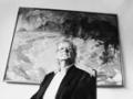 Toss Woollaston with his work 'Landscape near Santa Fe', 1991