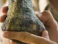 Examining a theropod bone