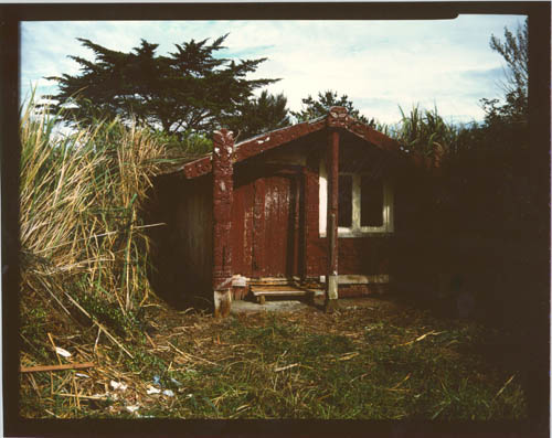 Exterior of the carved meeting house Rangikurukuru near Dargaville