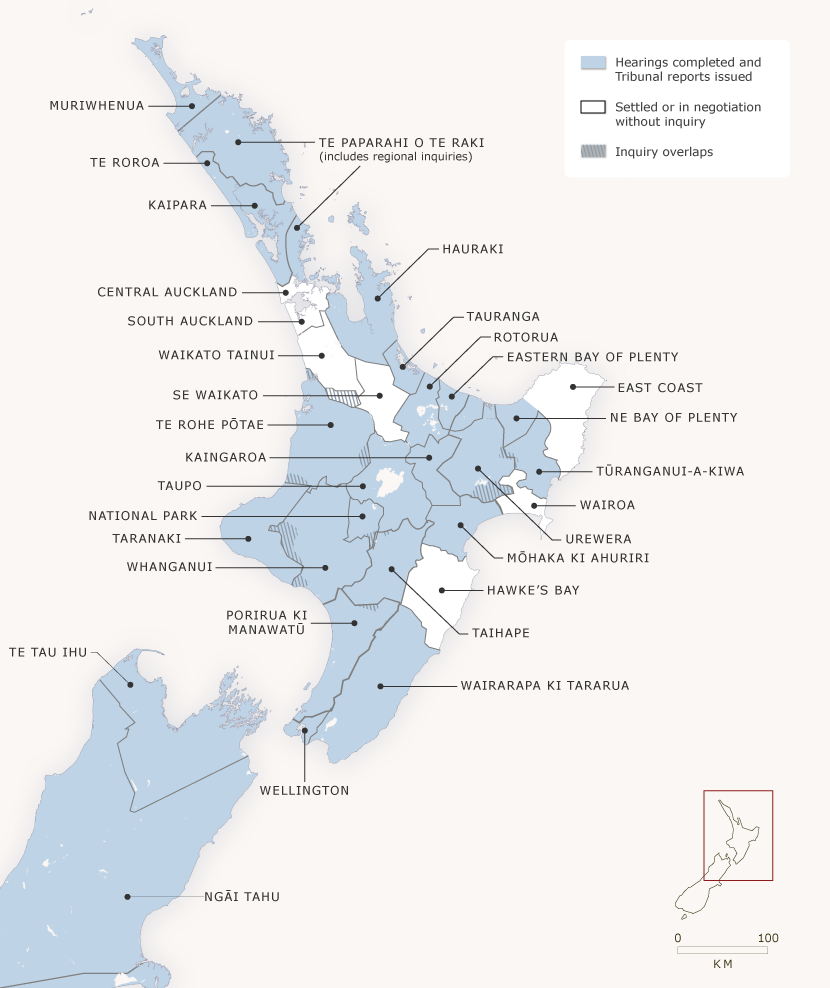 A map of New Zealand divided into sections by boundary lines